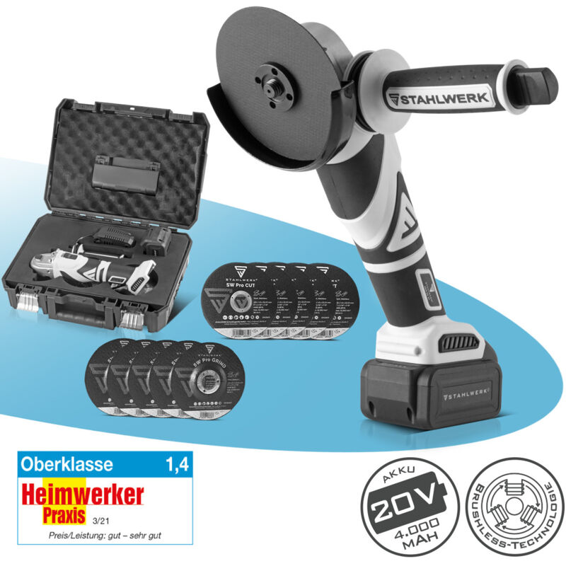 Meuleuse d'angle sans fil Brushless AWS-20 st 20V/4Ah, 0 - 7500 min-1 - Stahlwerk