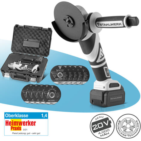 STAHLWERK Meuleuse d'angle sans fil Brushless AWS-20 ST 20V/4Ah, 0 - 7500 min-1