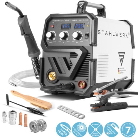 STAHLWERK MIG 155 ST IGBT - MIG MAG Machine à souder au gaz inerte avec 155 A, fil fourré FLUX, avec soudage manuel MMA, garantie de 7 ans