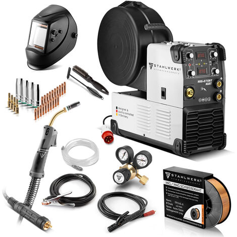 STAHLWERK MIG 270 ST IGBT- equipo completo - MIG MAG máquina de soldar con gas de protección 270 A, adecuada para FLUX, MMA soldadura de electrodos, 7 años de garantía