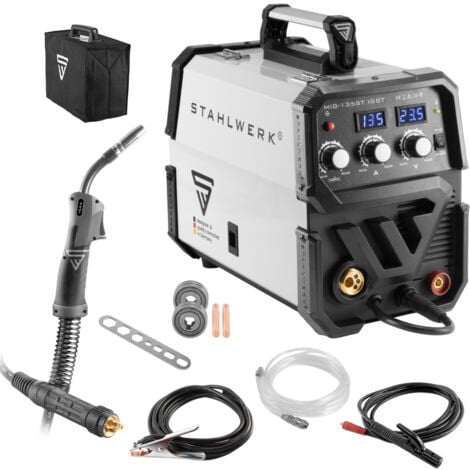 STAHLWERK MIG MAG 135 ST IGBT - MIG MAG Machine à souder au gaz inerte avec 135 A, fil fourré FLUX, avec soudage manuel MMA, garantie de 7 ans*