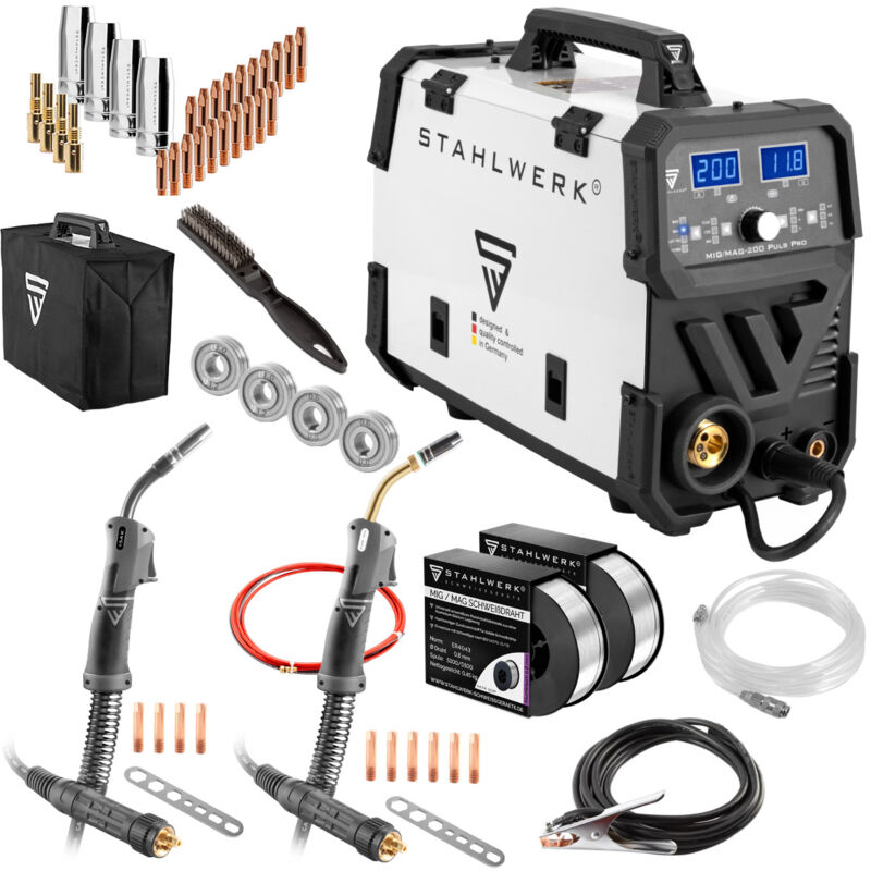 Stahlwerk - Poste de soudage mig mag 200 Puls Pro igbt Appareil combiné sous gaz protecteur 200 ampères