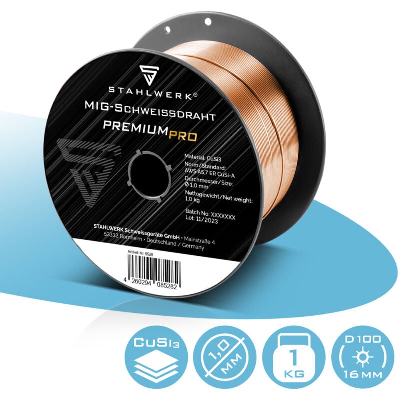 Stahlwerk - Fil de soudage mig mag CuSi3 1,0 mm 1 kg Bobine de fil