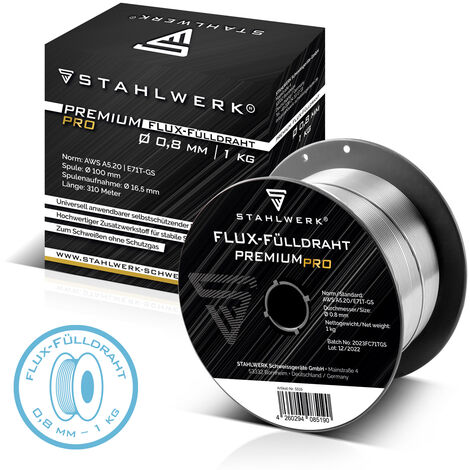 STAHLWERK MIG MAG Hilo de soldar Premium - hilo tubular E71T-GS Ø 0,8 mm S100/ D100 Bobina de hilo con 1 kg / hilo tubular