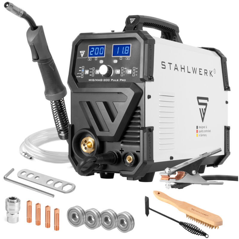 Stahlwerk - Poste de soudage mig mag 200 Puls Pro igbt Appareil combiné sous gaz protecteur avec 200 a