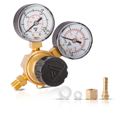 Stahlwerk – Mini-détendeur gaz 200 bars pour argon et CO2 – Débit 5-30 l/min – Raccord W21,8 x 1/14 – Construction laiton robuste