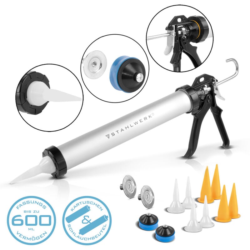 Pistolet à silicone SP-600 st 600 ml en aluminium robuste - Stahlwerk