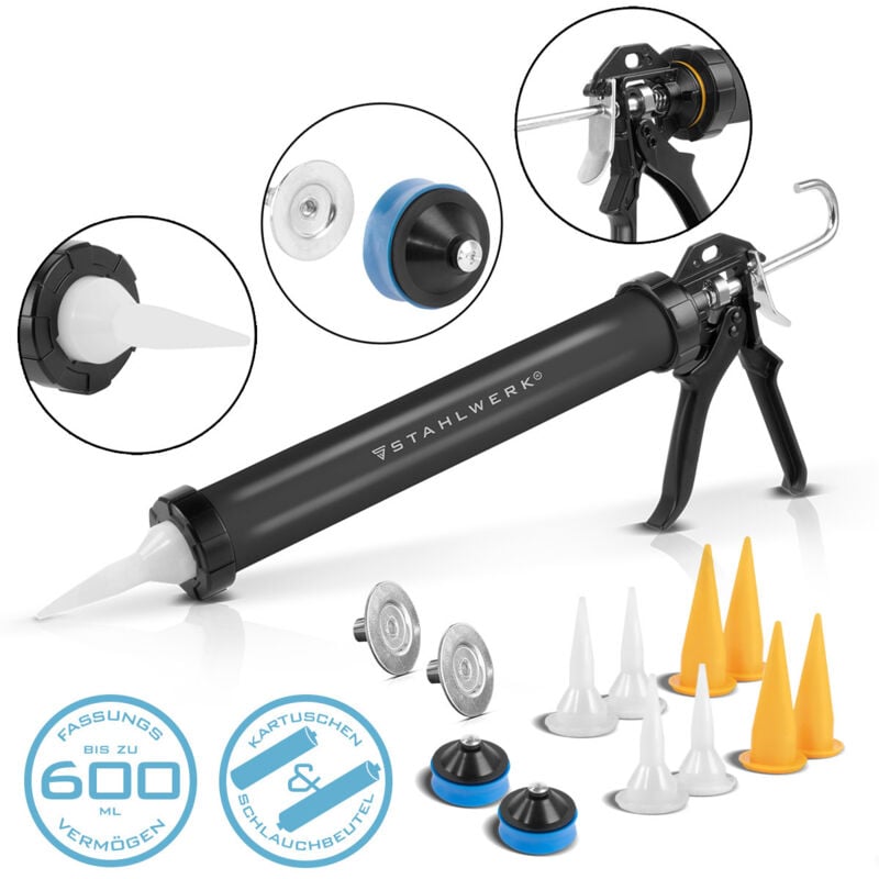 Pistolet à silicone SPB-600 st avec 600 ml en aluminium Presse à silicone - Stahlwerk