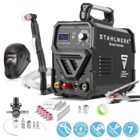STAHLWERK Plasmaschneider CUT 50 P Digital Vollausstattung – 50 A Inverter Plasma Cutter mit Blowback-Zündung, digitaler Anzeige, THC-Schnittstelle für CNC-Höhenregelung, Schneidleistung max. bis 20mm