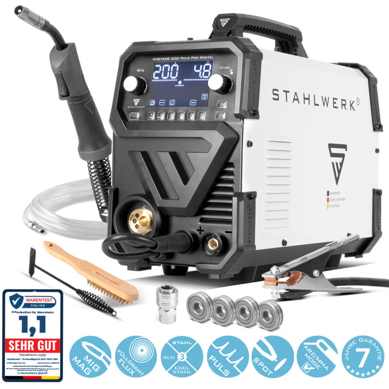 Poste à souder sous protection gazeuse mig mag 200 Spot Puls Pro Digital igbt 200 a - Stahlwerk