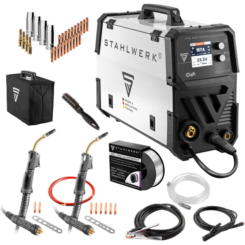 Stahlwerk - Poste à souder mig mag 200 Double Pulse Pro entièrement synergique avec accessoires