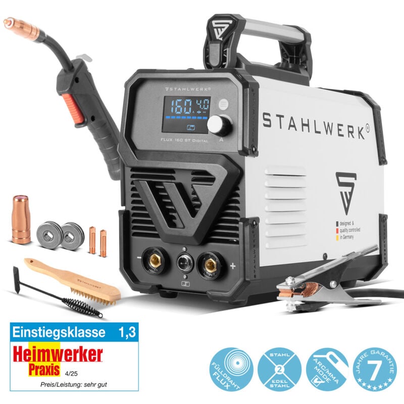Poste de soudage flux 160 st Digital avec 160 a, dévidoir de fil synergique - Stahlwerk