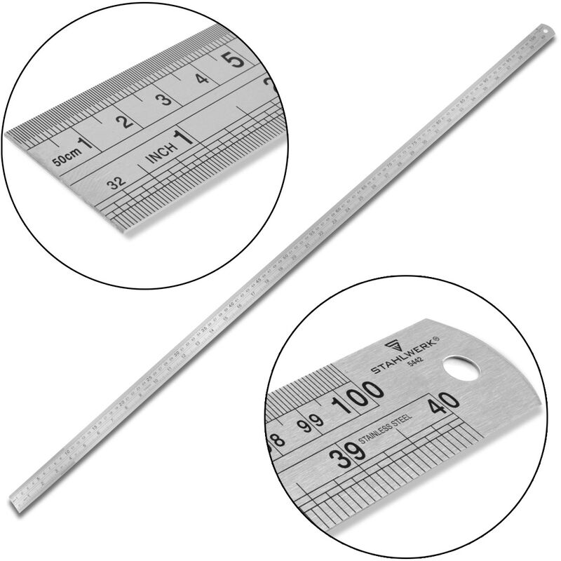 

STAHLWERK Regla de acero inoxidable de alta calidad / regla de acero de 1000 mm de longitud, adecuada para su uso en la industria, la artesanía y el