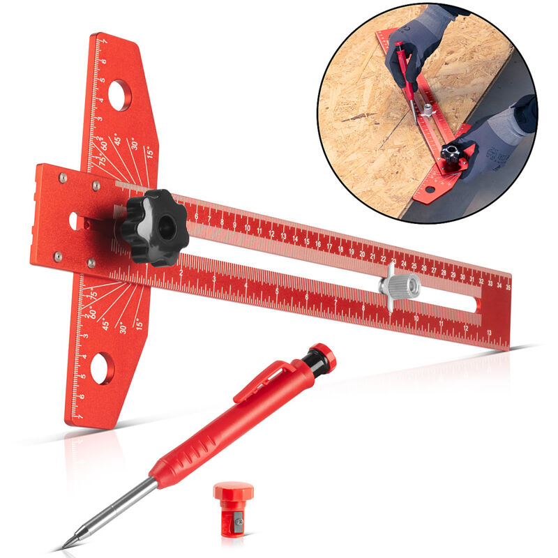 Stahlwerk - Règle de traçage angulaire en aluminium avec butée et crayon de marquage