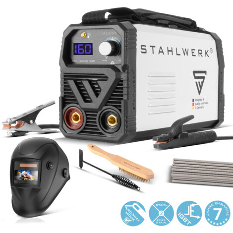 STAHLWERK Saldatrice ad elettrodo ARC 160 MD – Set completo – MMA fino a 160 A, uso flessibile senza gas, compatta & leggera, espandibile TIG DC, Hotstart, Anti-Stick