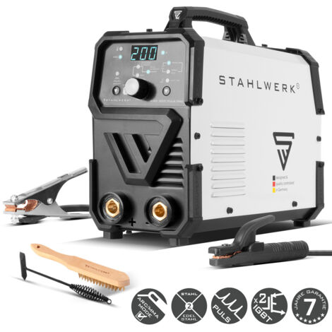 STAHLWERK Saldatrice ad elettrodo ARC 200 Puls Pro – Saldatura senza gas, compatto MMA, Inverter Lift-TIG 200 A, Hot Start, Arc Force, Anti-stick, tecnologia IGBT, Pulse