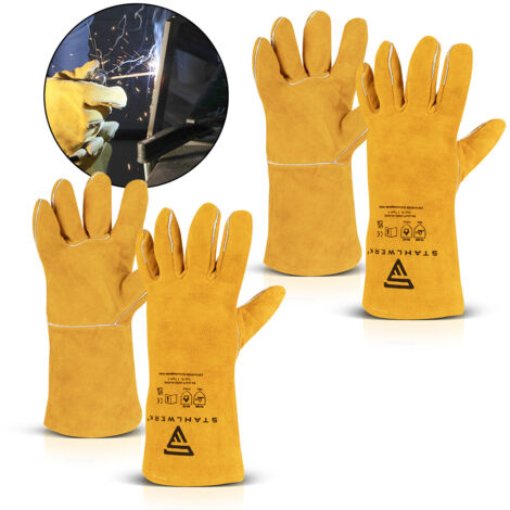 STAHLWERK Schweißer Handschuhe 2er-Set aus hitzebeständigem und robustem Echtleder