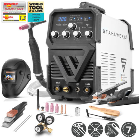 STAHLWERK Schweißgerät 2 in 1 Kombi AC/DC WIG 200 ST - Vollausstattung - WIG & MMA schweißen ist bis 200 A möglich, IGBT-Inverter, HF-Zündung, Smartkühlung, ideal für Aluminium & Stahl