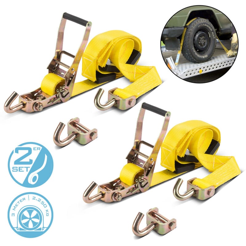 STAHLWERK Sécurité de roue TRS-50 ST 2er Set 3 m x 50 mm 2.250 kg Sangle à cliquet pour pneus