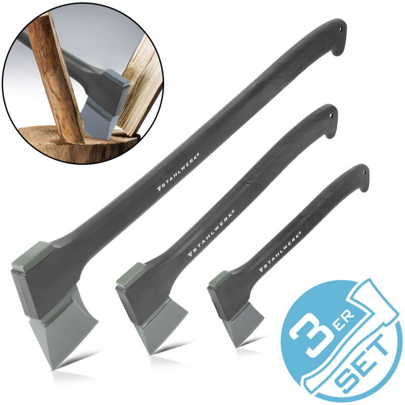 Stahlwerk - Set de 3 haches 355/ 445/ 775 mm Hache en acier au carbone avec manche en fibre de verre