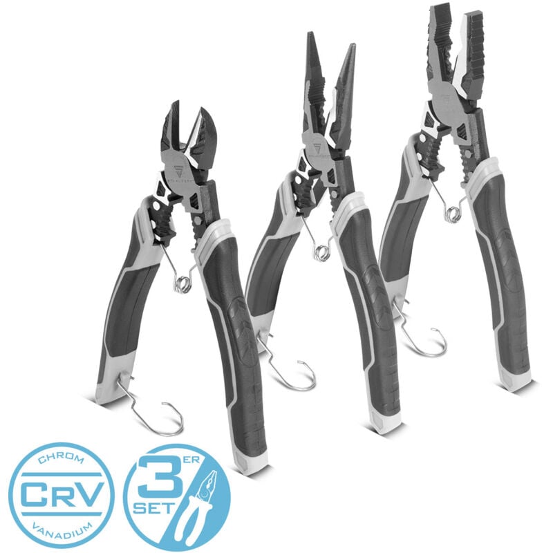 STAHLWERK Set de 3 pinces avec pince combinée Pince coupante diagonale et pince plate à bout rond