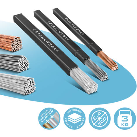STAHLWERK Set di bacchette per saldatura ER70S-G3, ER307Si e ER4043Si5 2,5/2,4 x 500 mm 1kg cad.