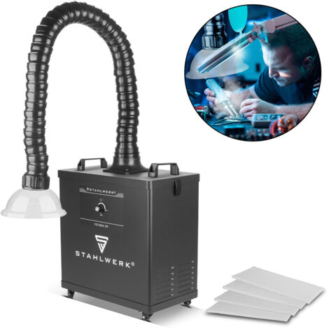 STAHLWERK Sistema de aspiración de humos - Sistema de aspiración FE-300 ST de 300 vatios con triple filtro, absorbedor de humos seguro y extractor de humos, sistema de aspiración de humos de soldadura