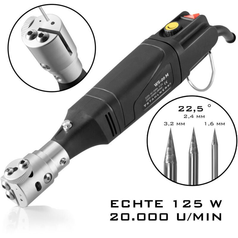 Smerigliatrice per tungsteno WS-20 m con 125W per elettrodi di tungsteno da 1,6-3,2 mm - Stahlwerk