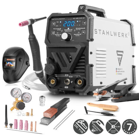 STAHLWERK Soldador combinado 2 en 1 DC TIG 200 ST – Equipo completo – Función TIG & MMA (Electrodo/ARC) hasta 200 A, encendido HF, Anti-Stick, para acero, acero inoxidable cobre y latón sin aluminio