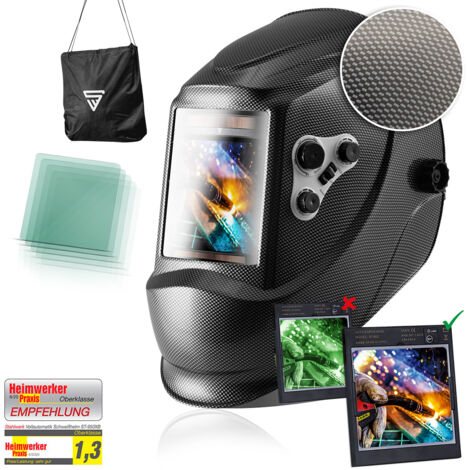 STAHLWERK ST-950XC Casque de soudage entièrement automatique avec fonction 3 en 1, classe optique: 1/1/1/1, 7 ans de garantie * sur filtre, y compris 5 disques de rechange et un sac
