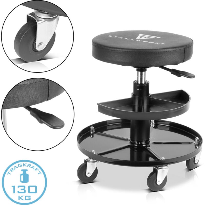 Tabouret d'atelier WRH-295 st avec capacité de charge de 130 kg Siège d'atelier - Stahlwerk