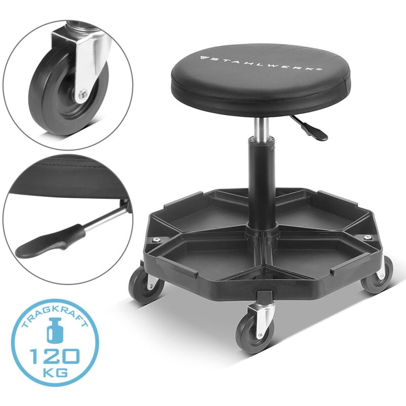 Tabouret d'atelier WRH-57 st Noir avec capacité de charge de 120 kg Siège d'atelier - Stahlwerk