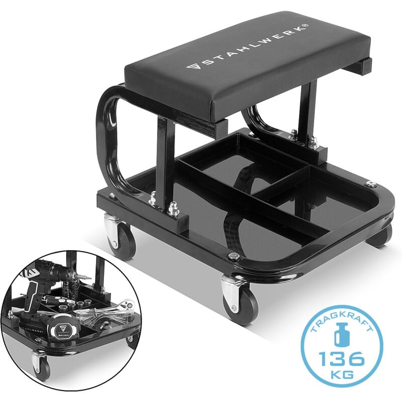 Tabouret d'atelier WRS-35 st Noir avec capacité de charge de 136 kg Siège d'atelier - Stahlwerk
