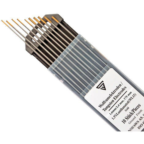 STAHLWERK TIG Electrodes de soudage au tungstène 1,6 & 2,4 x 175 mm WL15 or Sans thorium - aiguilles TIG universelles pour acier, acier inoxydable, aluminium, cuivre 5 pièces chacune.