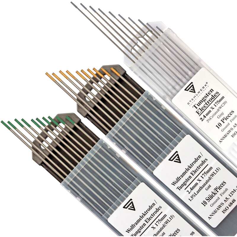 Image of Set di elettrodi di tungsteno grigio, verde, oro 2,4 mm 10 pezzi ciascuno Saldatura tig - Stahlwerk