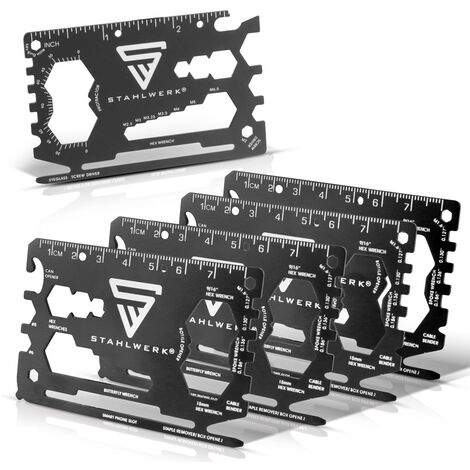 STAHLWERK Toolcard Multitool Outil multifonctionnel 18 en 1 en acier de haute qualité au format carte ensemble de 3 Tournevis Écrou hexagonal Ouvre-bouteille Règle Ouvre-lettres etc