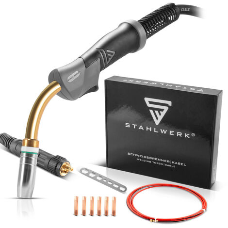 STAHLWERK Torche de soudage MIG MAG AK25/MB25 pour aluminium avec 3 mètres de flexible et âme en carbon ainsi qu'un raccord central européen