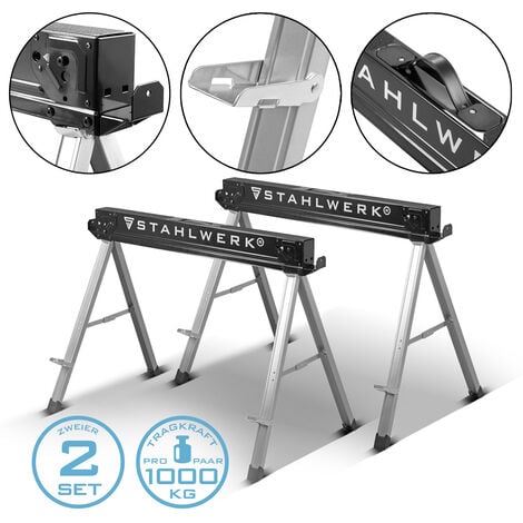 STAHLWERK Chevalet de sciage SB-757 ST en set de 2 Chevalet de travail métallique revêtu par poudre Chevalet pliant universel Chevalet d'échafaudage avec une capacité de charge maximale de 500 kg et