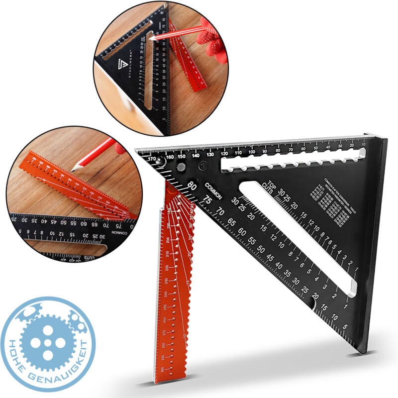 STAHLWERK Triangle d'angle avec butée Rapporteur d'angle en aluminium Equerre de charpentier