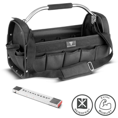 STAHLWERK Werkzeugtasche mit 18 Außentaschen 10 Innentaschen Installateur Tasche
