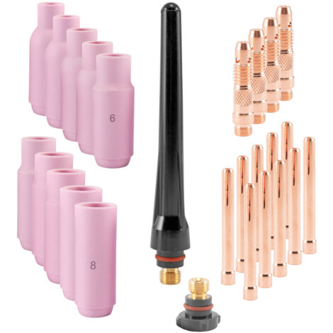 STAHLWERK WP-26 piezas de desgaste TIG: manguitos de fijación + carcasa + boquillas cerámicas para antorchas de soldadura TIG, conjunto de 26 piezas
