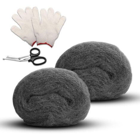 Stahlwolle 2er-Pack Stahlwolle gegen Mäuse – Anti-Nagetier-Stahlwolle Nr. 0 mit Handschuhen, Schere zum Abdichten von Spalten, Reinigen und Polieren