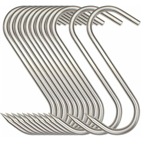 Stainless Stahl Metzgerhaken S-Set 12 Stück - 15 cm - Ideal für Fleisch, Fisch, Bacon, Würste usw.
