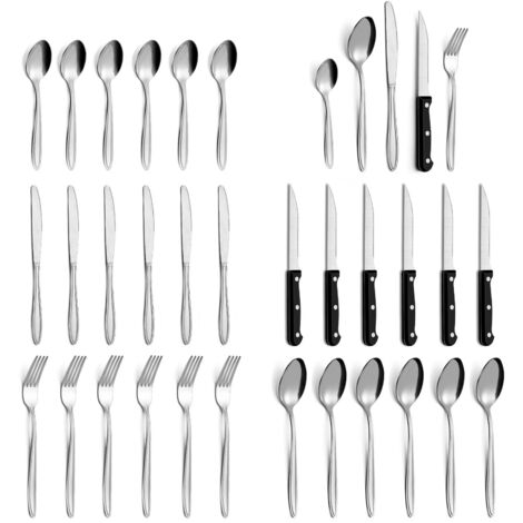 Stainless Steel 6 Person Cutlery Set 30 Piece with Steak Knives Dishwasher Safe