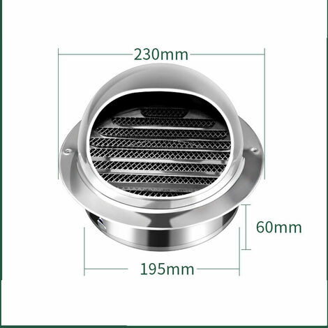 Stainless Steel Air Vent Round Grille Ventilation Cover Wall Vent Outlet, Vent Breathable Exhaust Hood Range Hood Exhaust Pipe，200mm