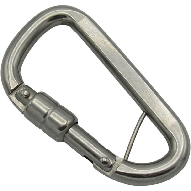 Securefix Direct - Stainless Steel Asymmetric Carbine Hook with Wire Bar & Locking Sleeve 8MM (Wire Rope Gate Karabina)