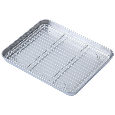 Stainless Steel Baking Tray Thickened Multifunctional Easy to Clean Draining Baking Pan with Mesh Rack for Kitchen Medium with Rack