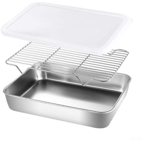 Stainless Steel Baking Tray with Rack for Oven and Biscuit Tray (26 x 20 x 5 cm),