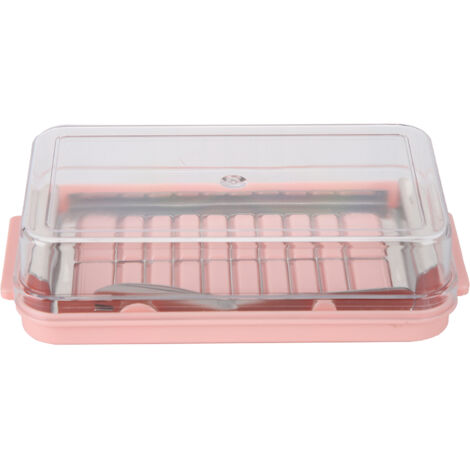 Stainless Steel Butter Cutter Container Butter Storage Box with Transparent Cover for KitchenPink Chassis