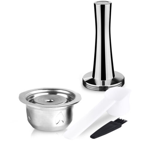Stainless Steel Capsule Reusable Capsule Pods Set with Powder Tamper & Spoon & Brush Replacement for NESPRESSO Vertuoline GCA1 Delonghi ENV135 ENV150 and VertuoPlus BNV450WHT1BUC1